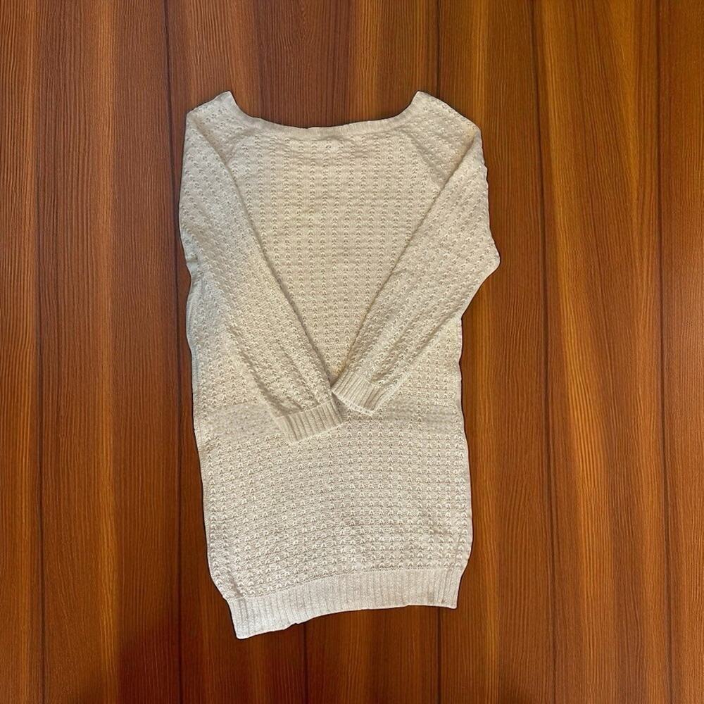 Frenchi Womens Size M Open Weave Long Sweater Butter‎ Cream Knit 3/4 Sleeve - Picture 5 of 7